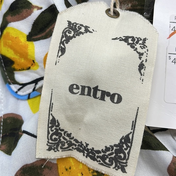 Entro NWT Off White Lemon Print Button Down Open Shoulder Ruffle Top - Picture 9 of 14